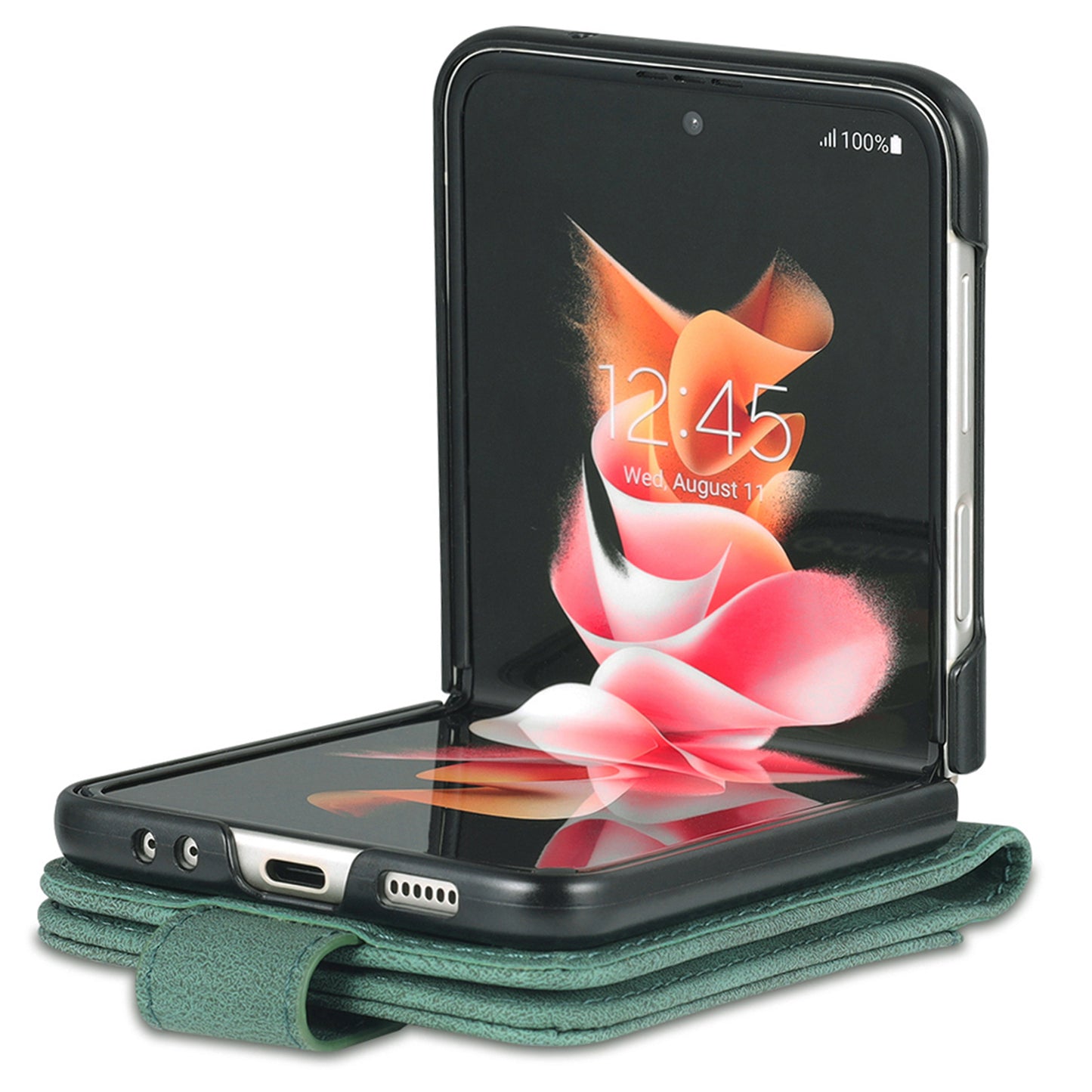 AZNS For Samsung Galaxy Z Flip6 5G Case Card Slots PU Leather Folding Phone Cover - Green