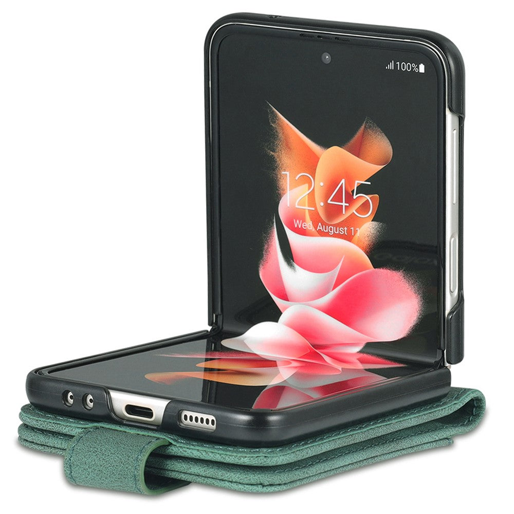 AZNS For Samsung Galaxy Z Flip7 FE 5G / Z Flip6 5G Case Card Slots PU Leather Folding Phone Cover - Green
