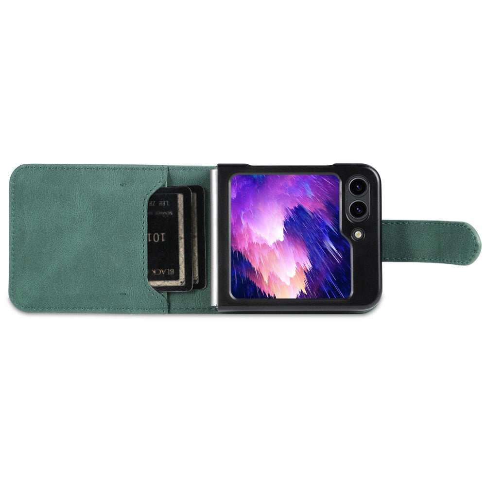 AZNS For Samsung Galaxy Z Flip7 FE 5G / Z Flip6 5G Case Card Slots PU Leather Folding Phone Cover - Green
