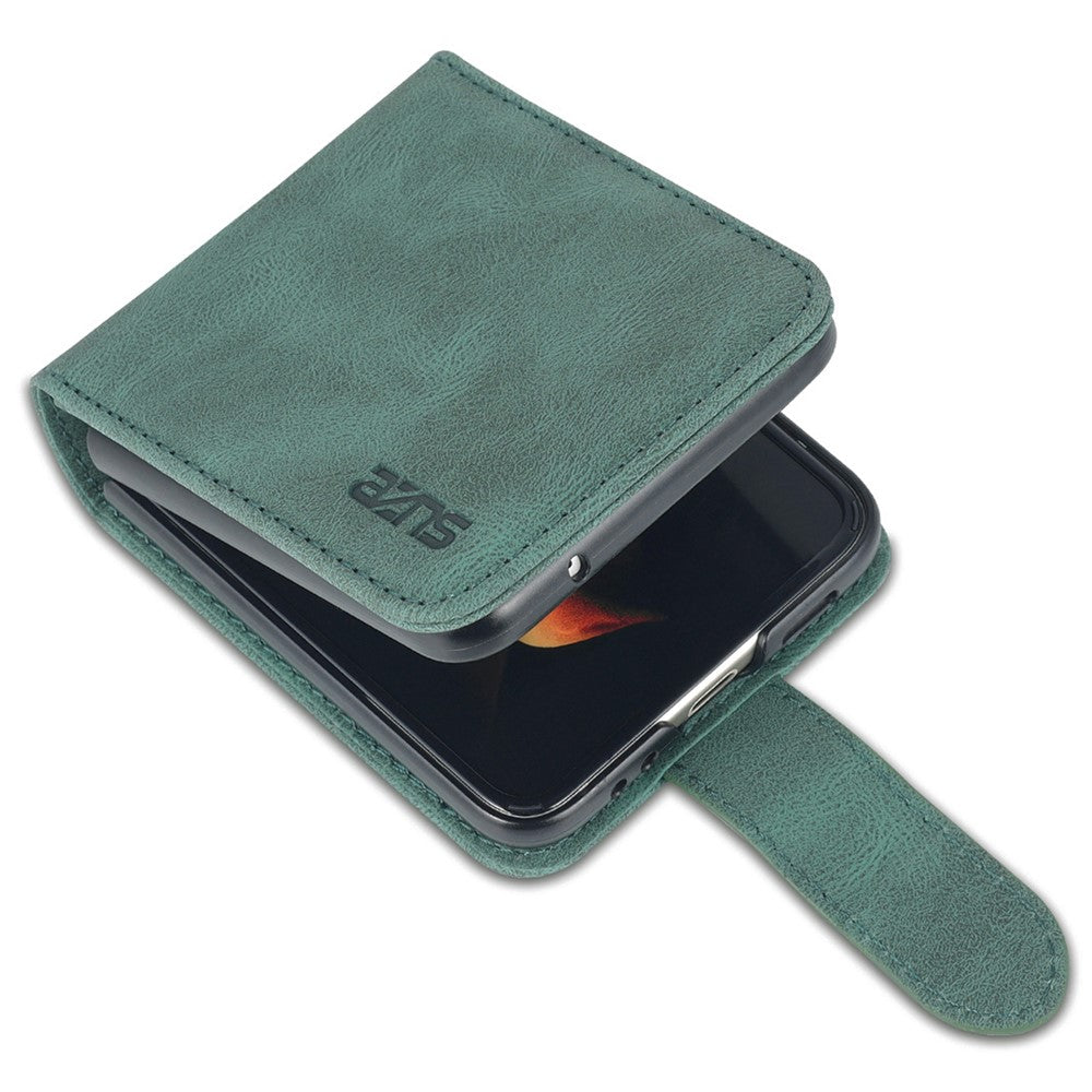 AZNS For Samsung Galaxy Z Flip7 FE 5G / Z Flip6 5G Case Card Slots PU Leather Folding Phone Cover - Green