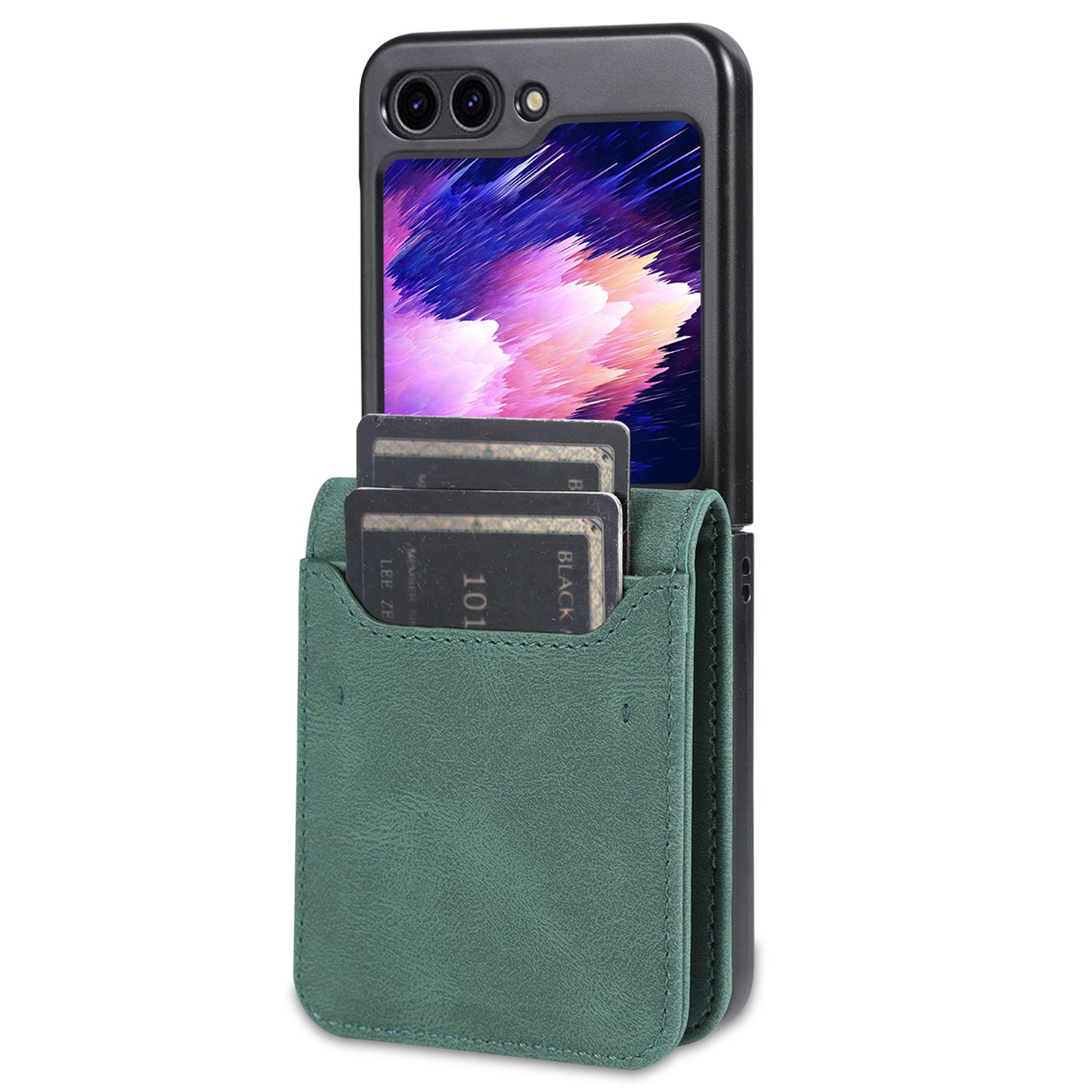 AZNS For Samsung Galaxy Z Flip6 5G Case Card Slots PU Leather Folding Phone Cover - Green