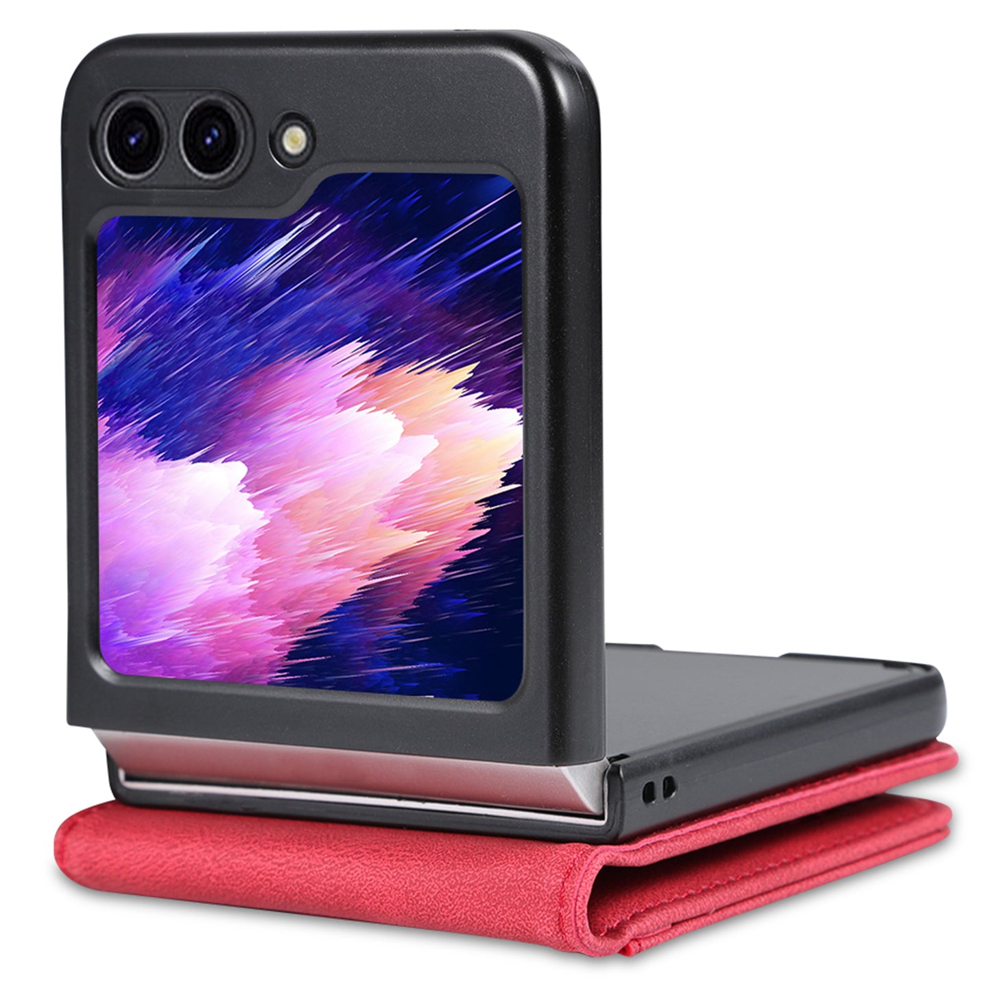 AZNS For Samsung Galaxy Z Flip6 5G Case Card Slots PU Leather Folding Phone Cover - Red