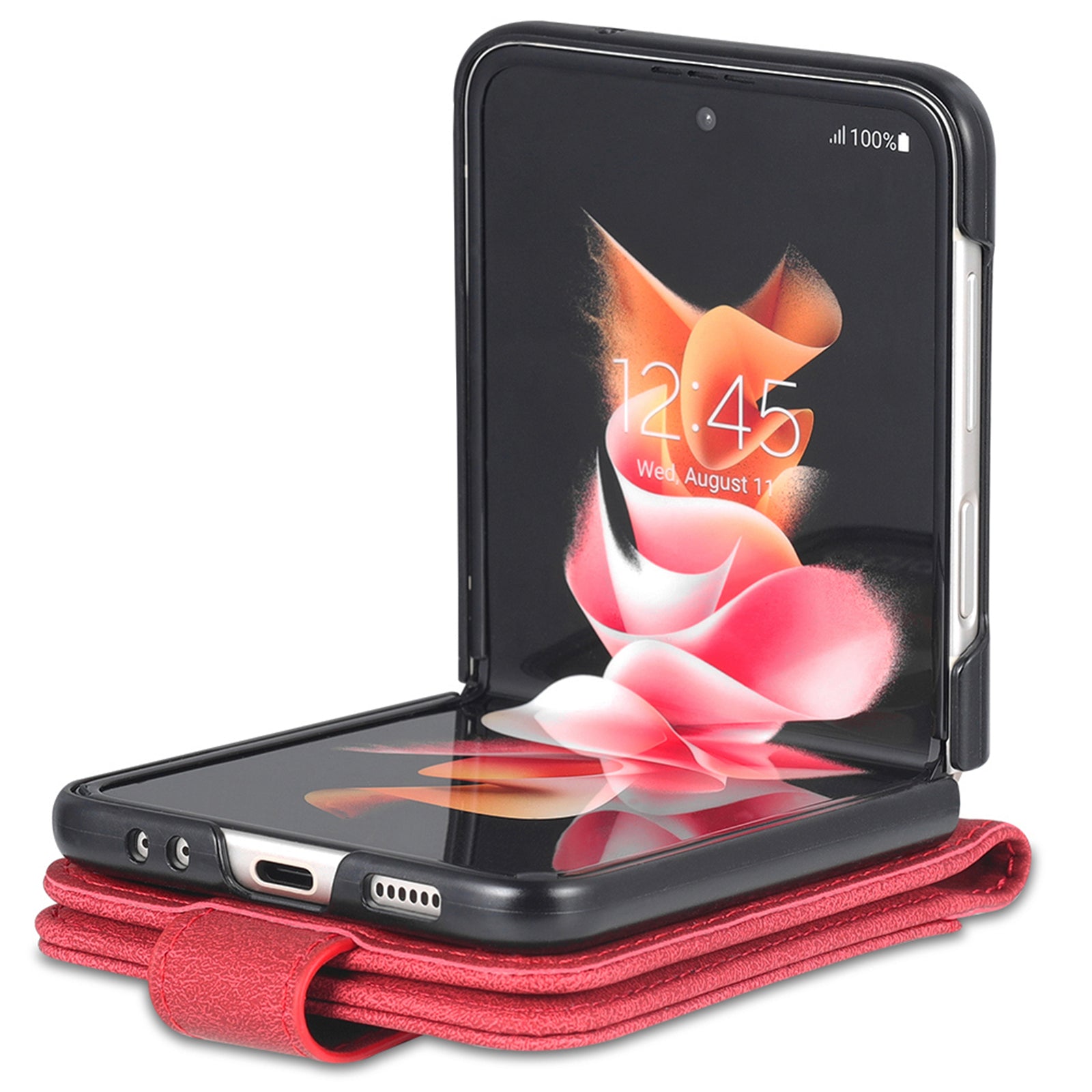 AZNS For Samsung Galaxy Z Flip6 5G Case Card Slots PU Leather Folding Phone Cover - Red