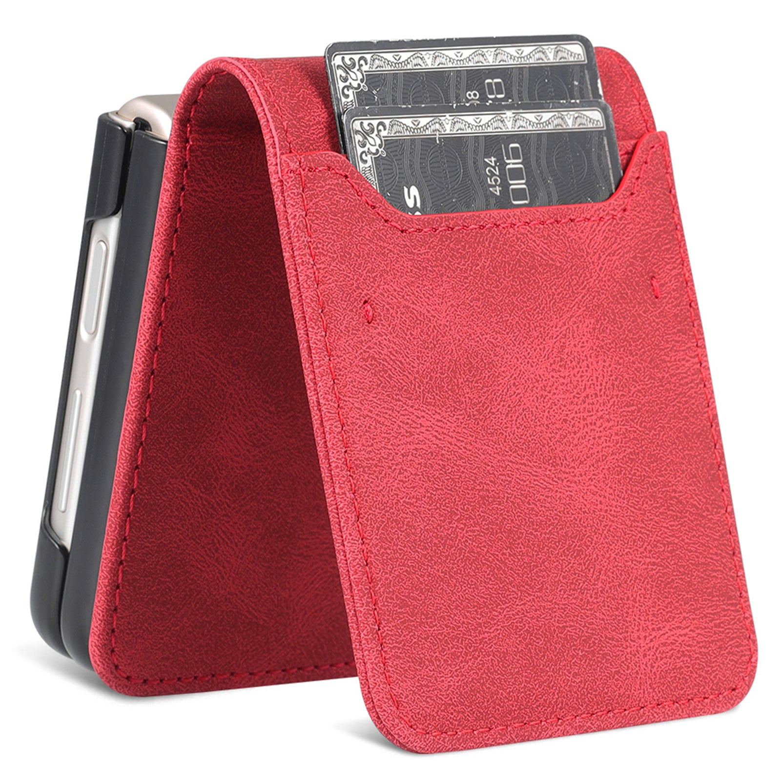 AZNS For Samsung Galaxy Z Flip6 5G Case Card Slots PU Leather Folding Phone Cover - Red