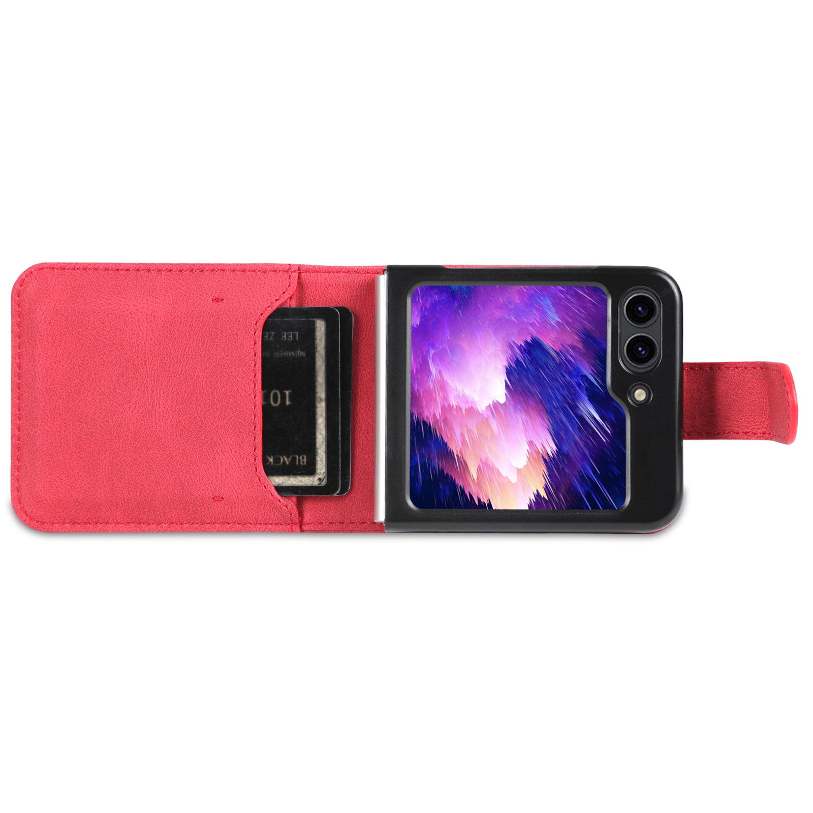 AZNS For Samsung Galaxy Z Flip6 5G Case Card Slots PU Leather Folding Phone Cover - Red