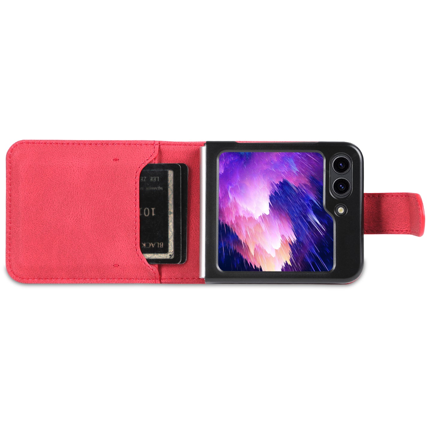 AZNS For Samsung Galaxy Z Flip6 5G Case Card Slots PU Leather Folding Phone Cover - Red