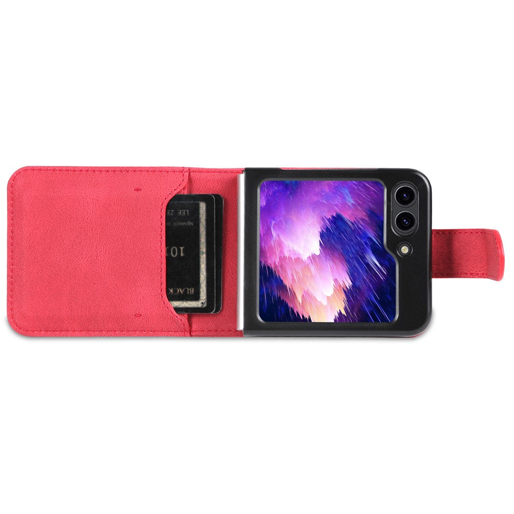 AZNS For Samsung Galaxy Z Flip7 FE 5G / Z Flip6 5G Case Card Slots PU Leather Folding Phone Cover - Red