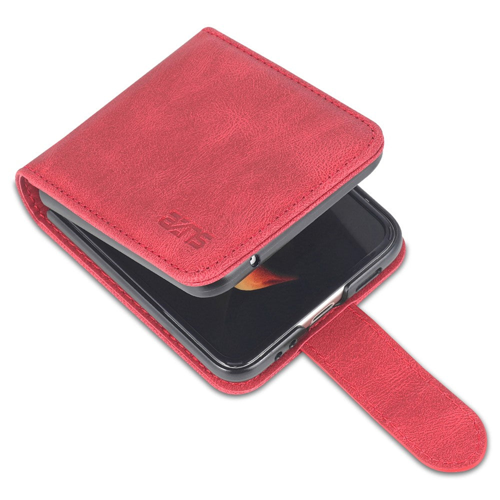 AZNS For Samsung Galaxy Z Flip7 FE 5G / Z Flip6 5G Case Card Slots PU Leather Folding Phone Cover - Red