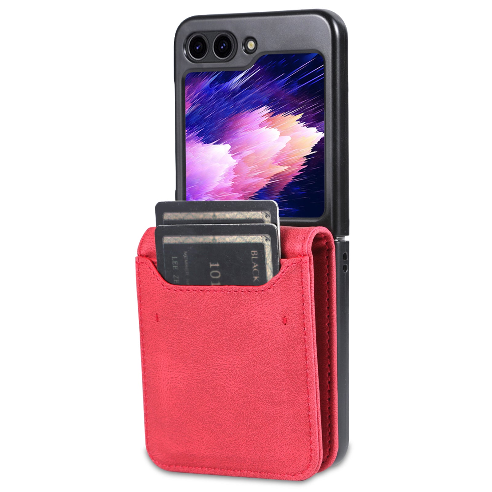 AZNS For Samsung Galaxy Z Flip6 5G Case Card Slots PU Leather Folding Phone Cover - Red