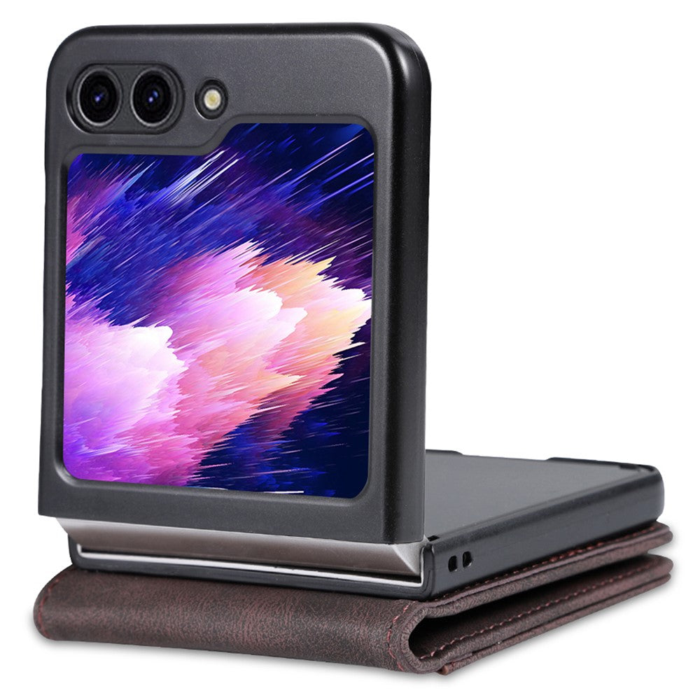 AZNS For Samsung Galaxy Z Flip7 FE 5G / Z Flip6 5G Case Card Slots PU Leather Folding Phone Cover - Brown