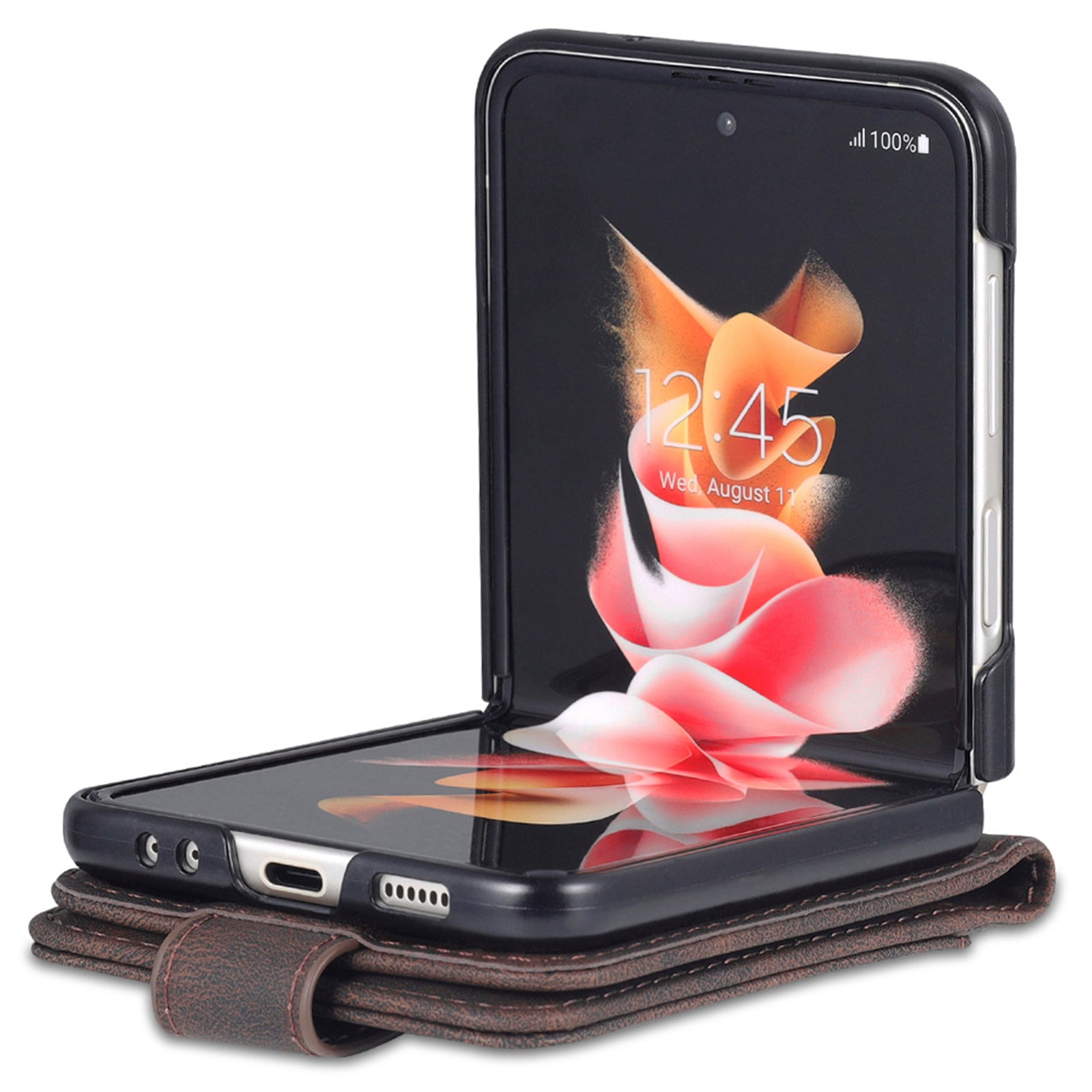 AZNS For Samsung Galaxy Z Flip6 5G Case Card Slots PU Leather Folding Phone Cover - Brown