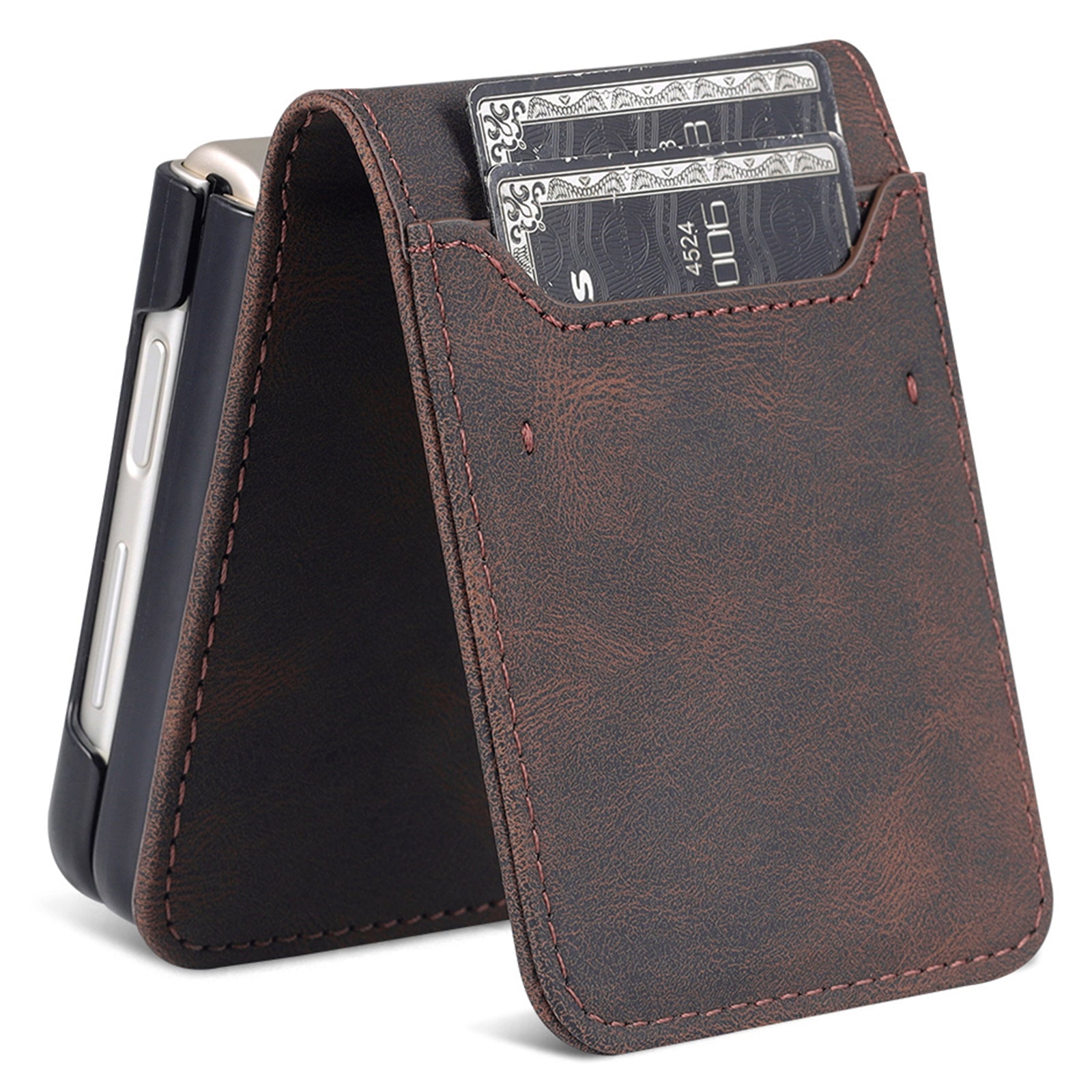 AZNS For Samsung Galaxy Z Flip6 5G Case Card Slots PU Leather Folding Phone Cover - Brown