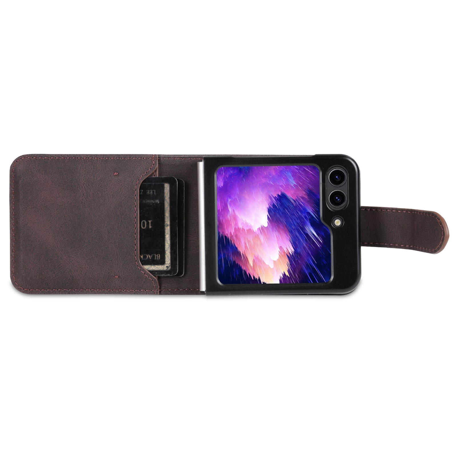 AZNS For Samsung Galaxy Z Flip6 5G Case Card Slots PU Leather Folding Phone Cover - Brown