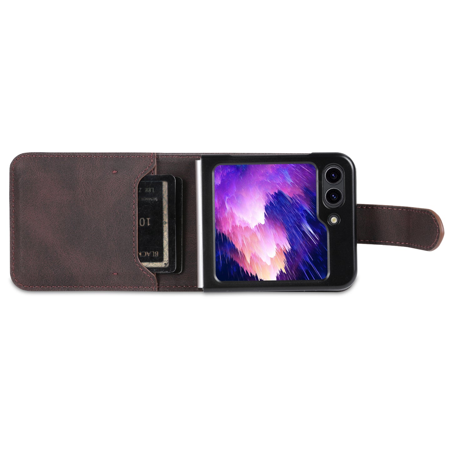 AZNS For Samsung Galaxy Z Flip6 5G Case Card Slots PU Leather Folding Phone Cover - Brown