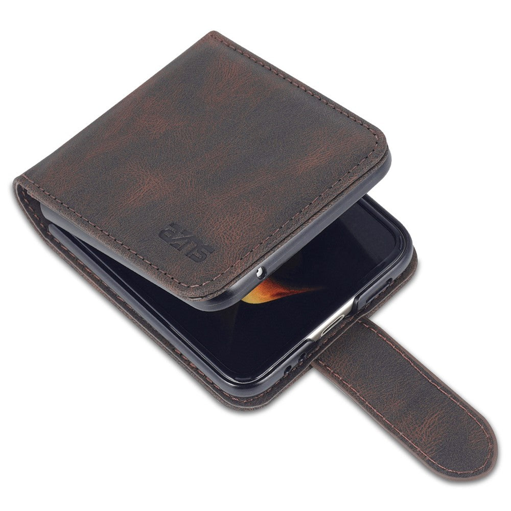 AZNS For Samsung Galaxy Z Flip7 FE 5G / Z Flip6 5G Case Card Slots PU Leather Folding Phone Cover - Brown