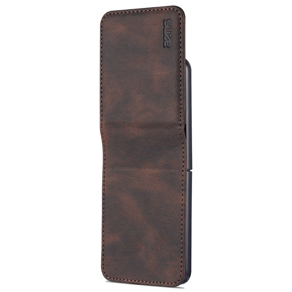 AZNS For Samsung Galaxy Z Flip7 FE 5G / Z Flip6 5G Case Card Slots PU Leather Folding Phone Cover - Brown