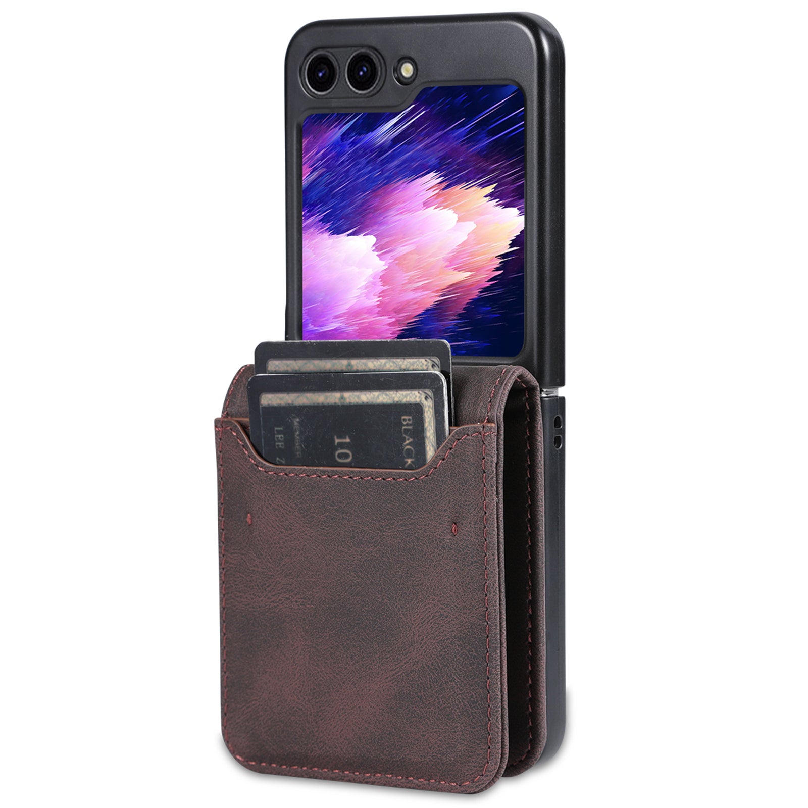 AZNS For Samsung Galaxy Z Flip6 5G Case Card Slots PU Leather Folding Phone Cover - Brown