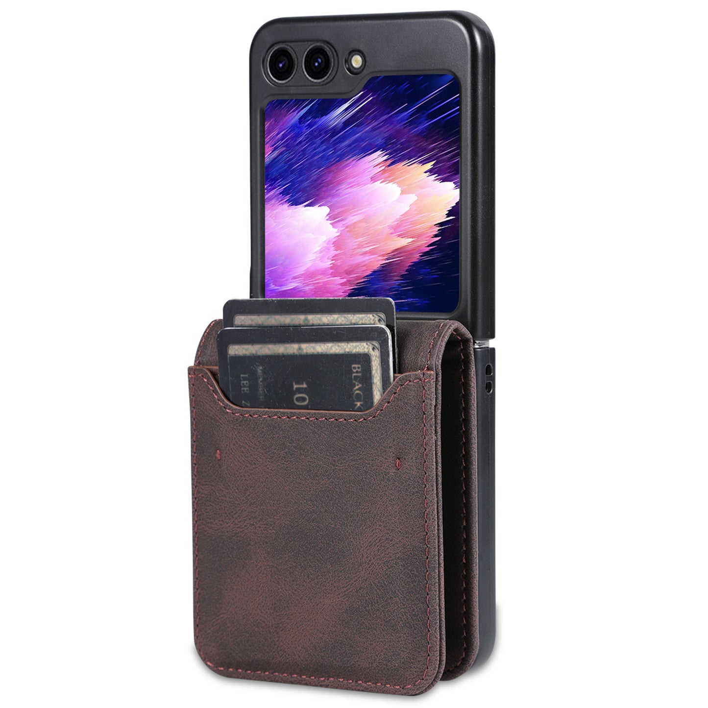 AZNS For Samsung Galaxy Z Flip6 5G Case Card Slots PU Leather Folding Phone Cover - Brown