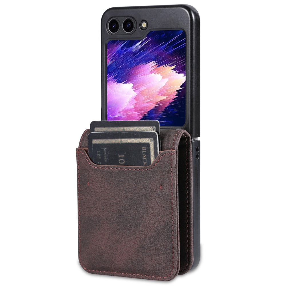 AZNS For Samsung Galaxy Z Flip7 FE 5G / Z Flip6 5G Case Card Slots PU Leather Folding Phone Cover - Brown