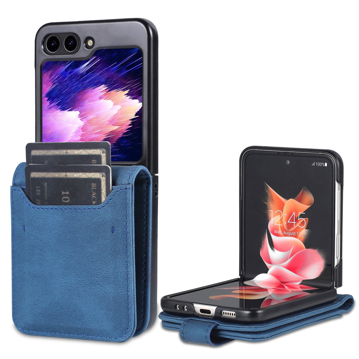 AZNS For Samsung Galaxy Z Flip6 5G Case Card Slots PU Leather Folding Phone Cover - Blue