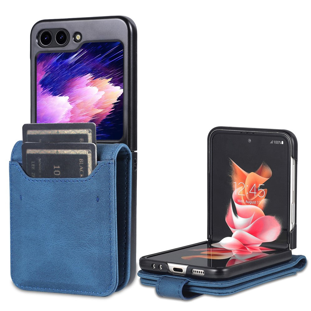 AZNS For Samsung Galaxy Z Flip7 FE 5G / Z Flip6 5G Case Card Slots PU Leather Folding Phone Cover - Blue