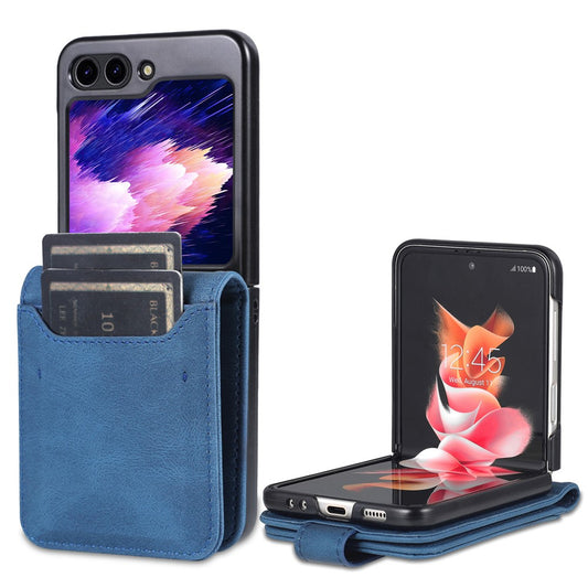AZNS For Samsung Galaxy Z Flip7 FE 5G / Z Flip6 5G Case Card Slots PU Leather Folding Phone Cover - Blue