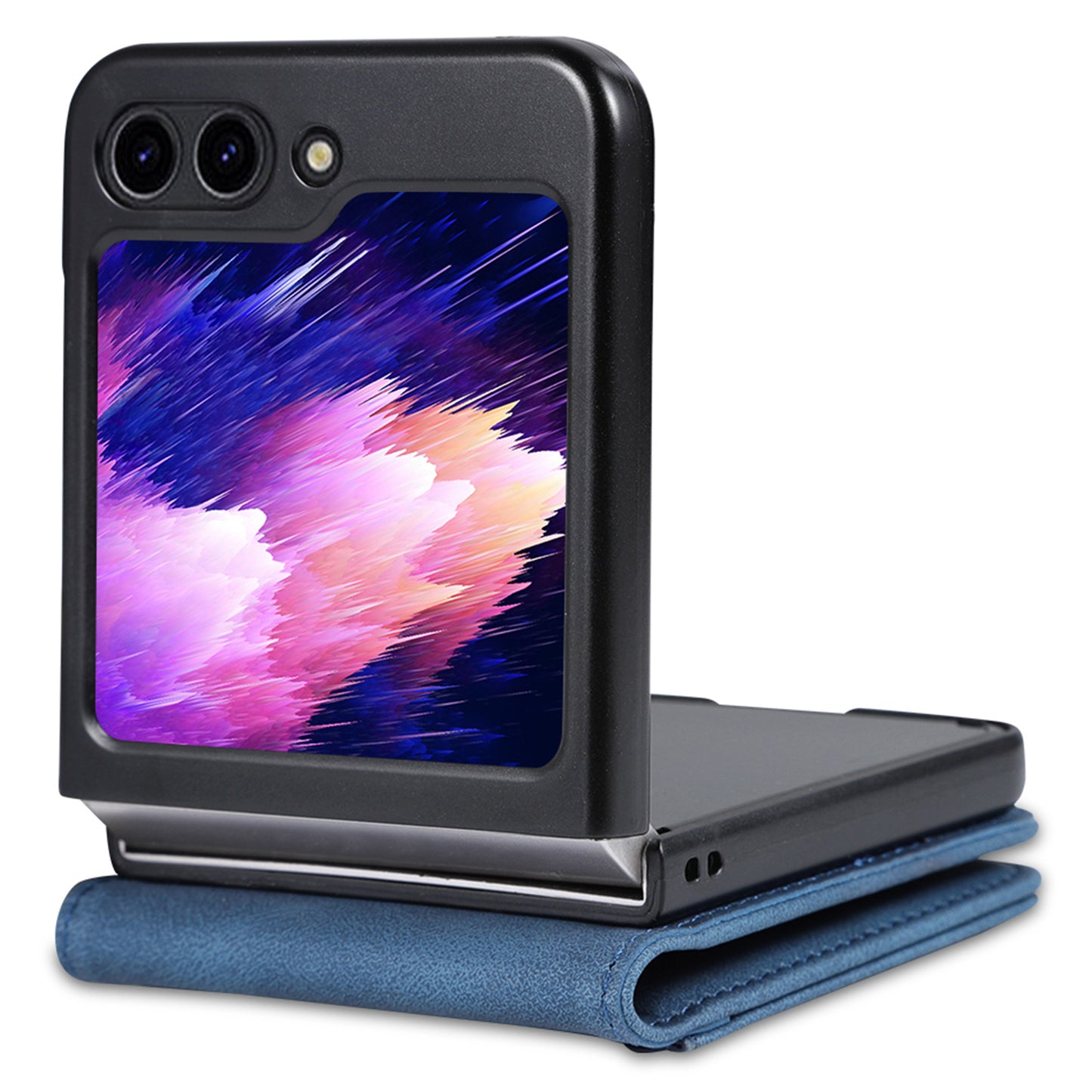 AZNS For Samsung Galaxy Z Flip6 5G Case Card Slots PU Leather Folding Phone Cover - Blue