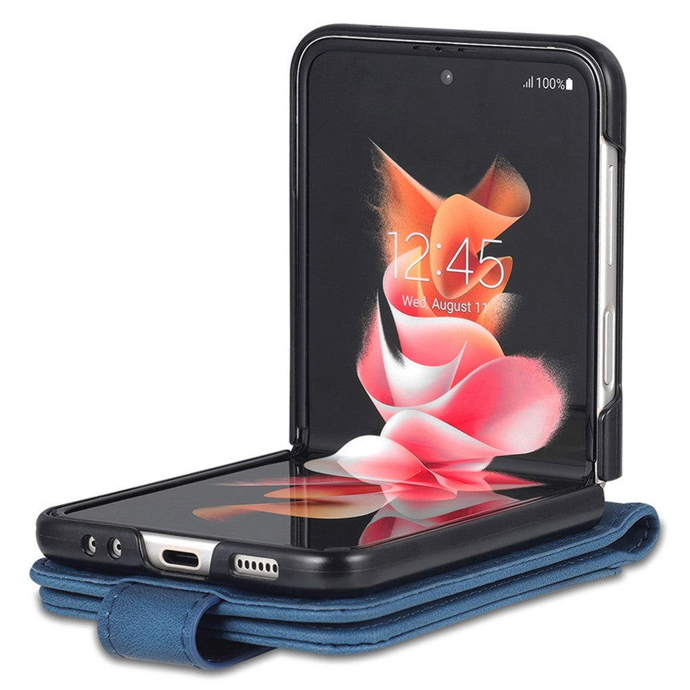 AZNS For Samsung Galaxy Z Flip7 FE 5G / Z Flip6 5G Case Card Slots PU Leather Folding Phone Cover - Blue