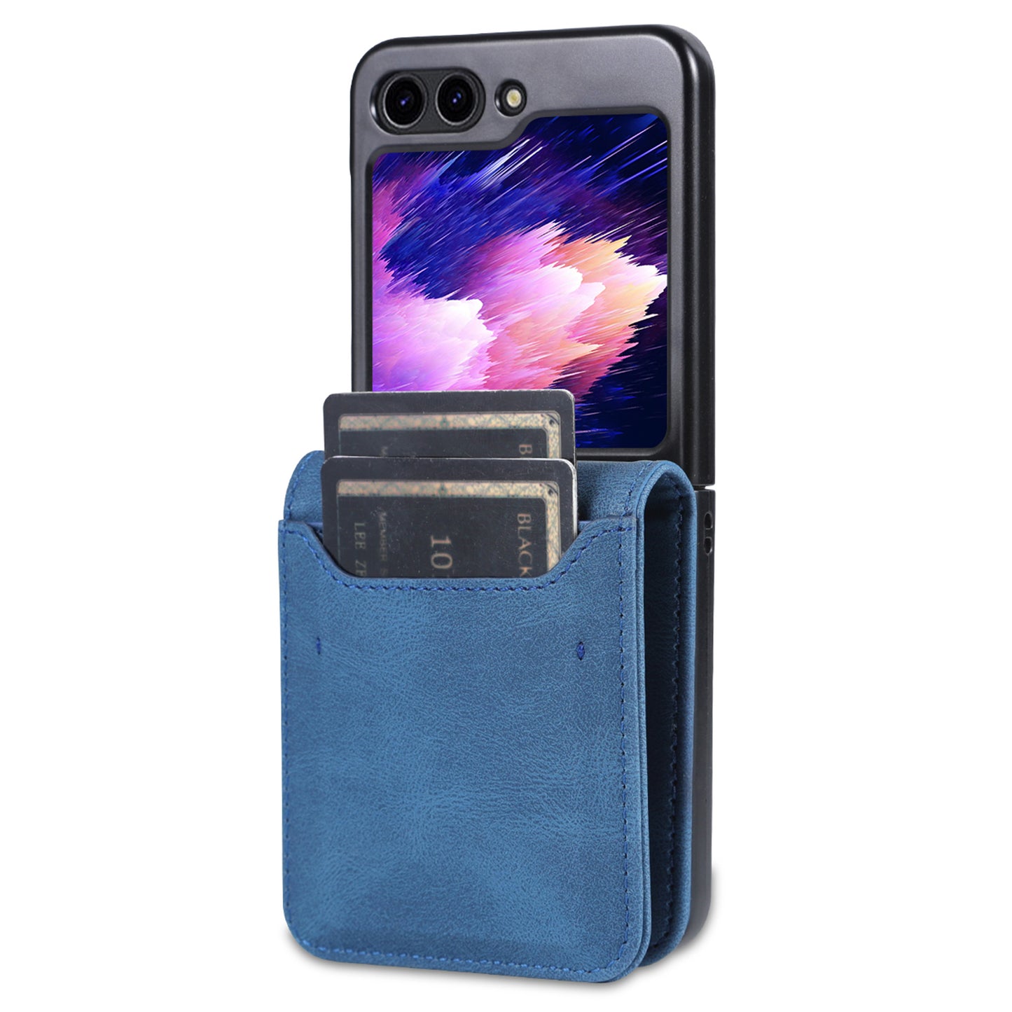AZNS For Samsung Galaxy Z Flip6 5G Case Card Slots PU Leather Folding Phone Cover - Blue