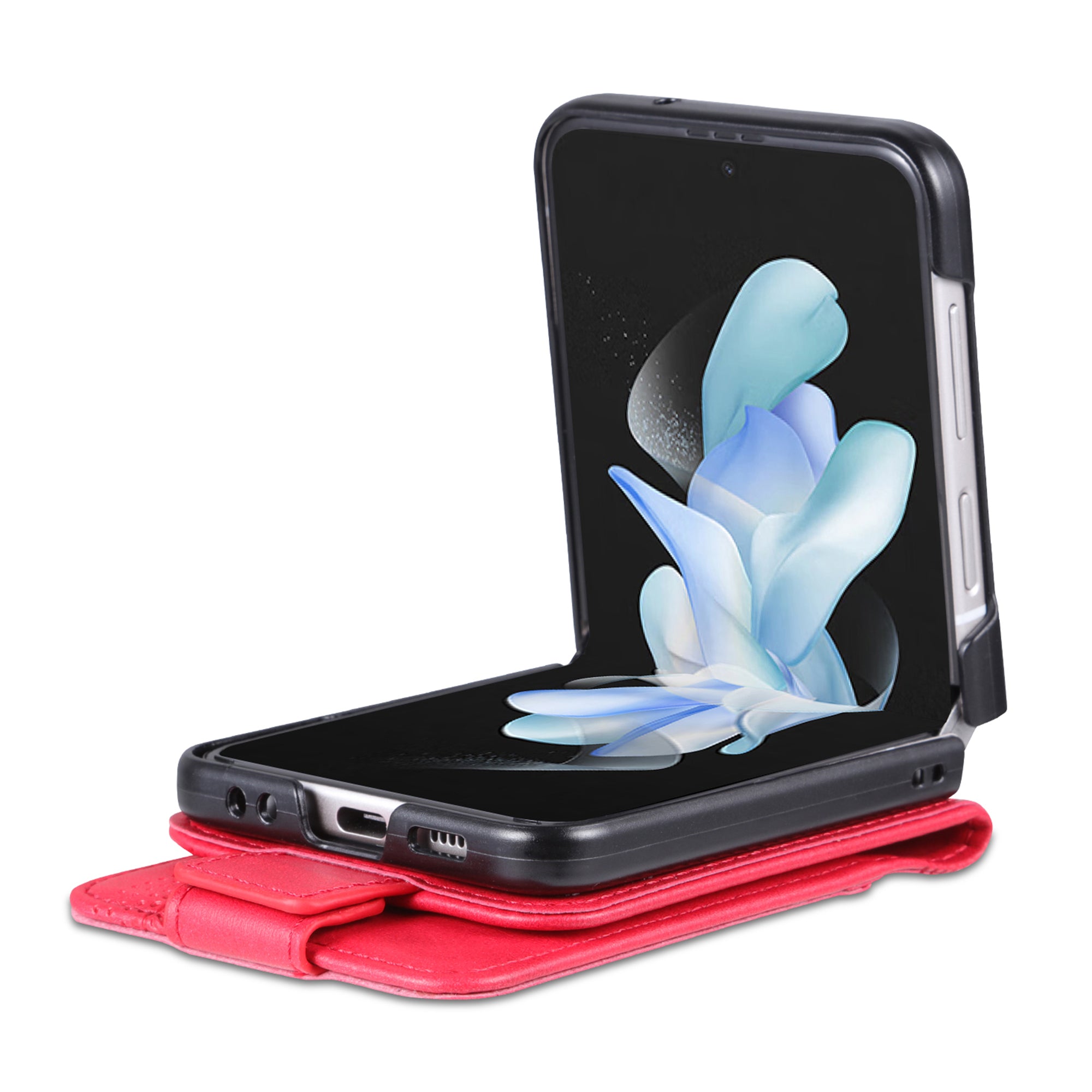 AZNS For Samsung Galaxy Z Flip6 5G Case Card Holder PU Leather Phone Cover Cowhide Texture - Red