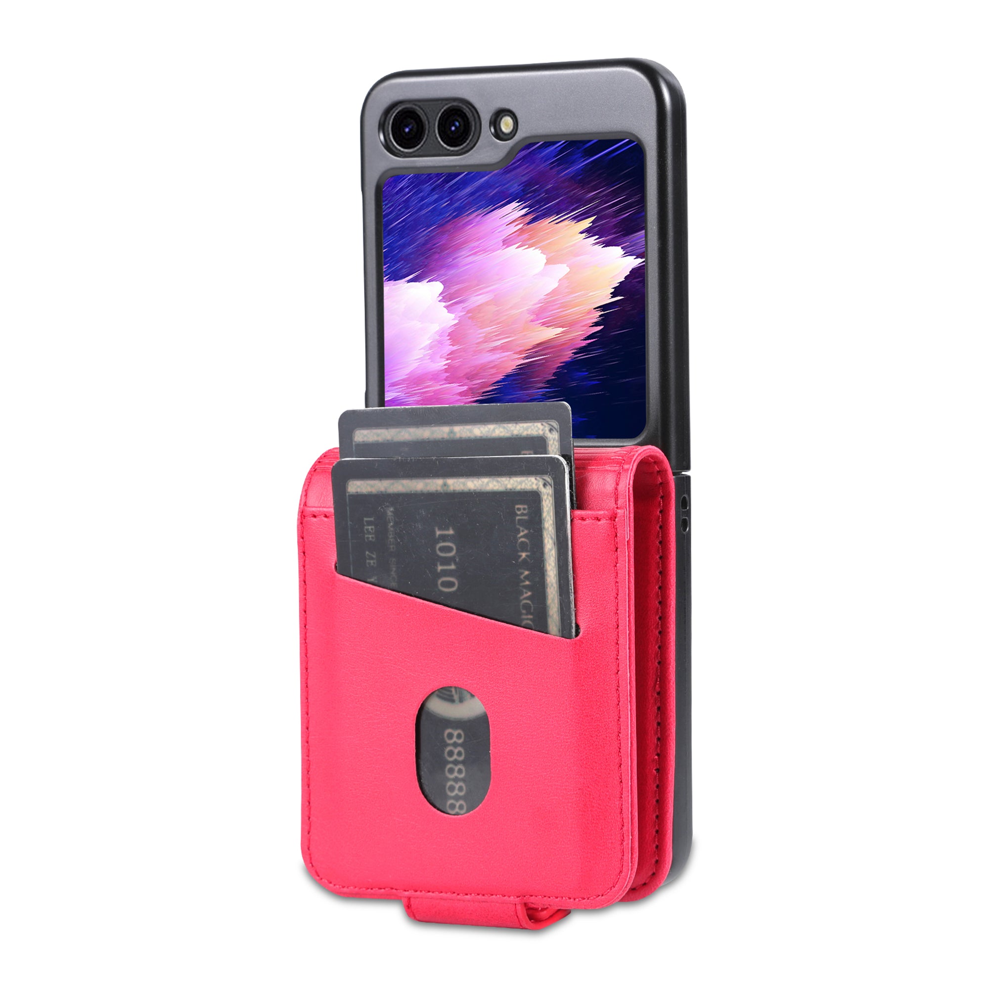 AZNS For Samsung Galaxy Z Flip6 5G Case Card Holder PU Leather Phone Cover Cowhide Texture - Red