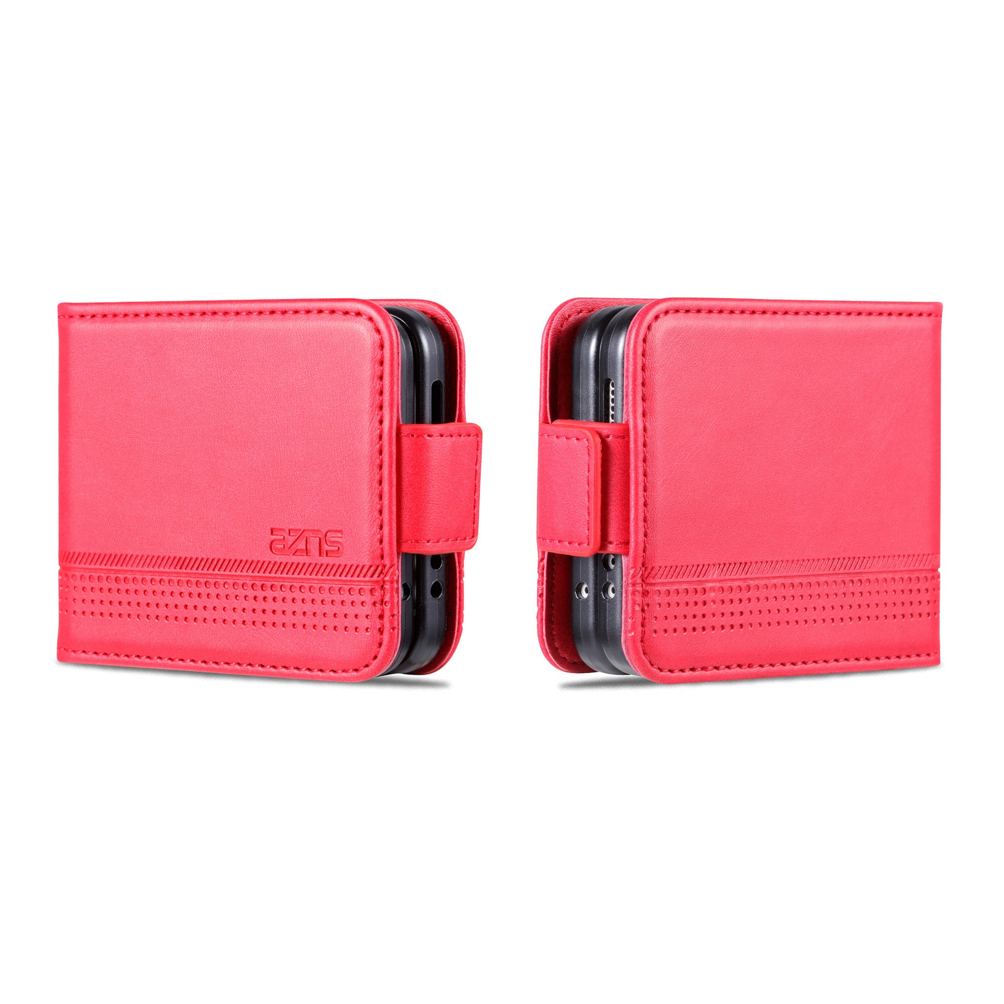 AZNS For Samsung Galaxy Z Flip6 5G Case Card Holder PU Leather Phone Cover Cowhide Texture - Red