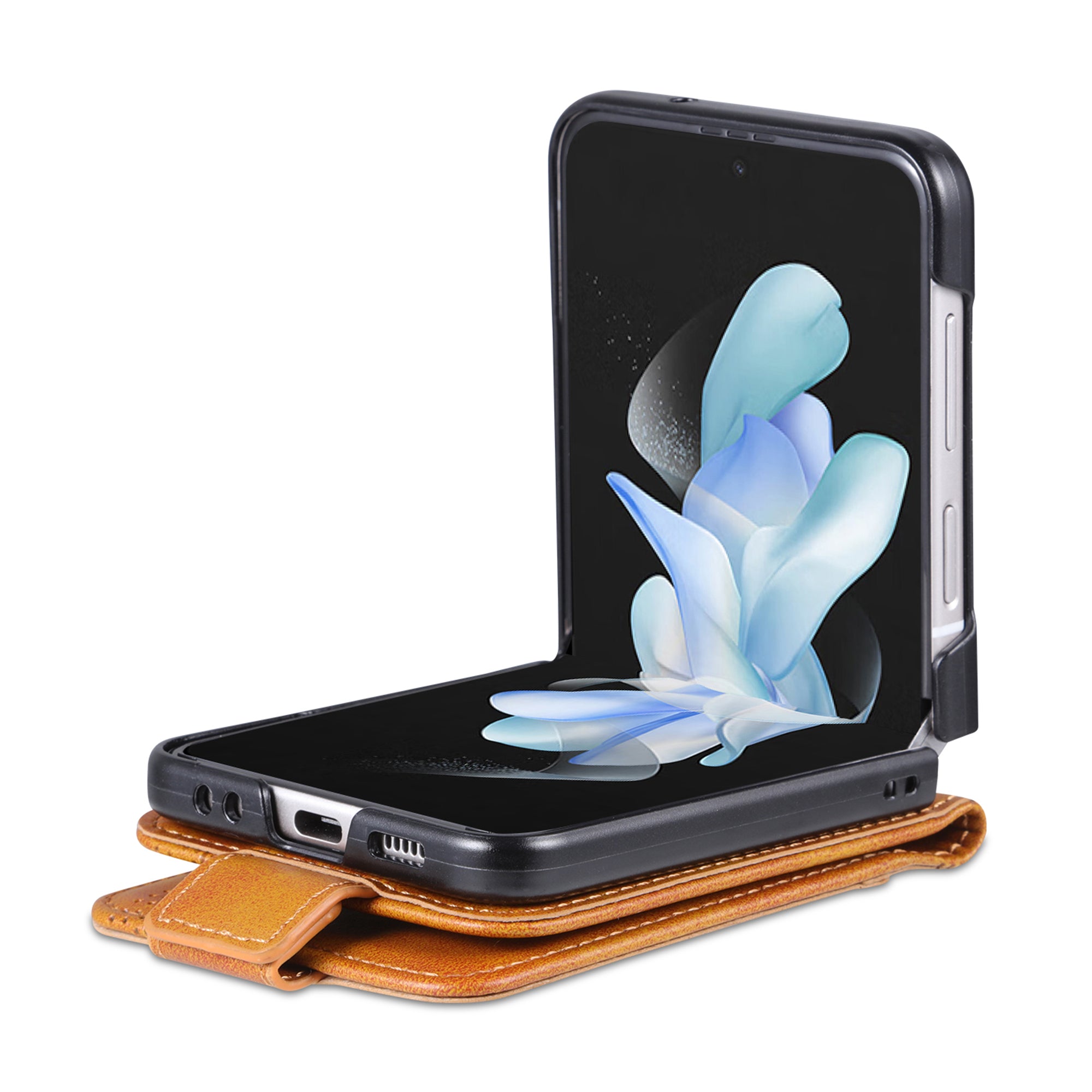 AZNS For Samsung Galaxy Z Flip6 5G Case Card Holder PU Leather Phone Cover Cowhide Texture - Brown