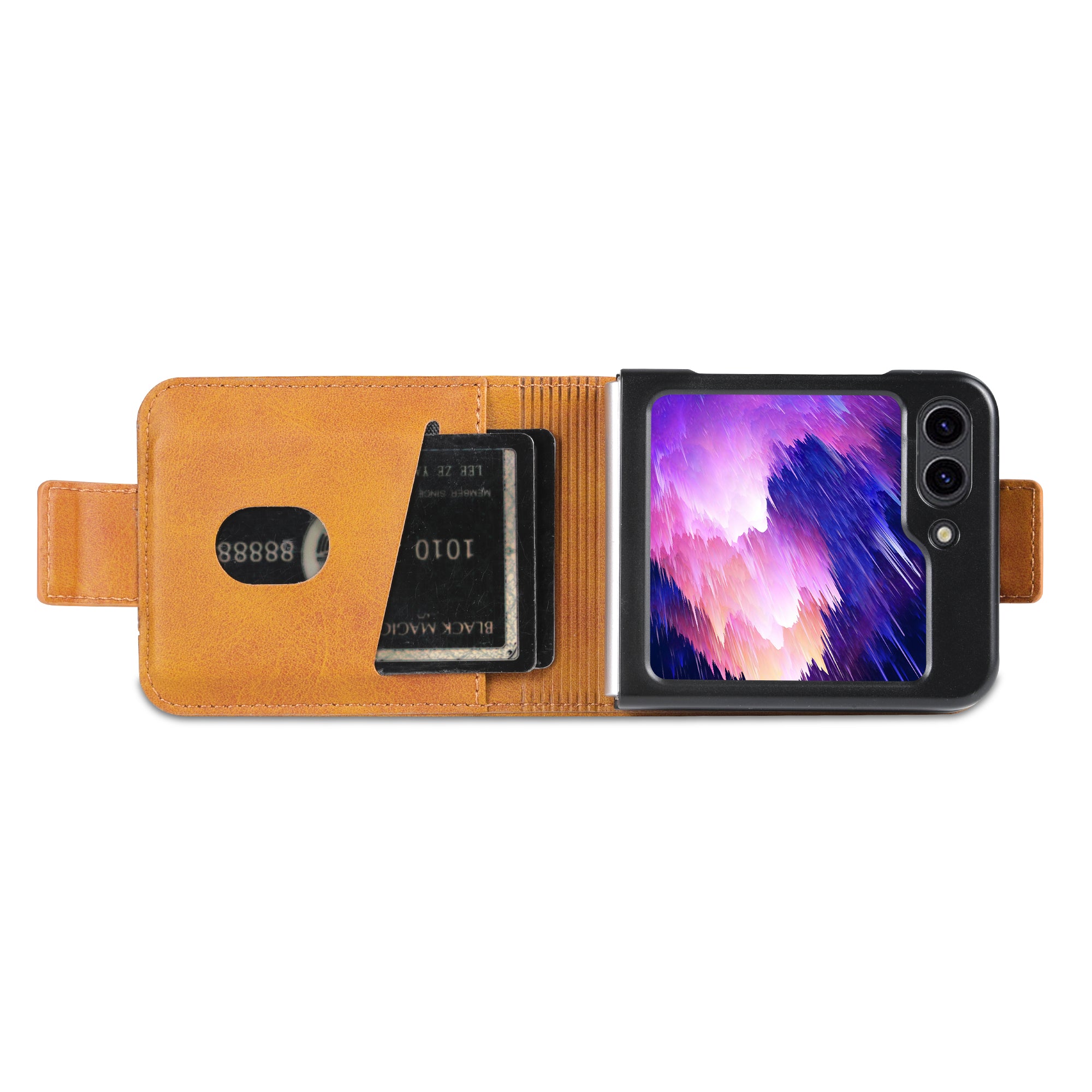 AZNS For Samsung Galaxy Z Flip6 5G Case Card Holder PU Leather Phone Cover Cowhide Texture - Brown