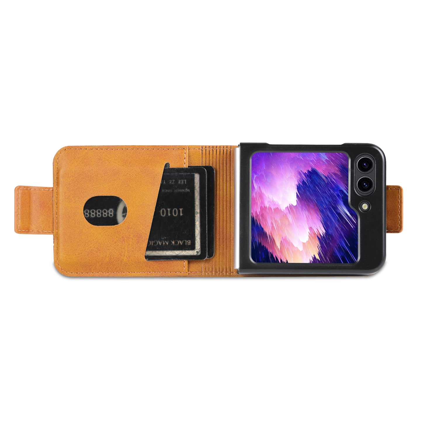 AZNS For Samsung Galaxy Z Flip6 5G Case Card Holder PU Leather Phone Cover Cowhide Texture - Brown