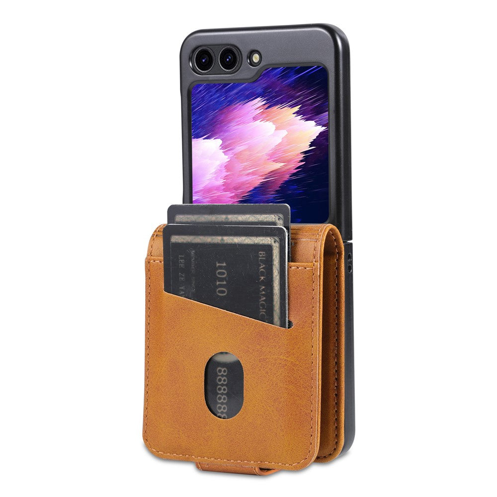 AZNS For Samsung Galaxy Z Flip7 FE 5G / Z Flip6 5G Case Card Holder PU Leather Phone Cover Cowhide Texture - Brown