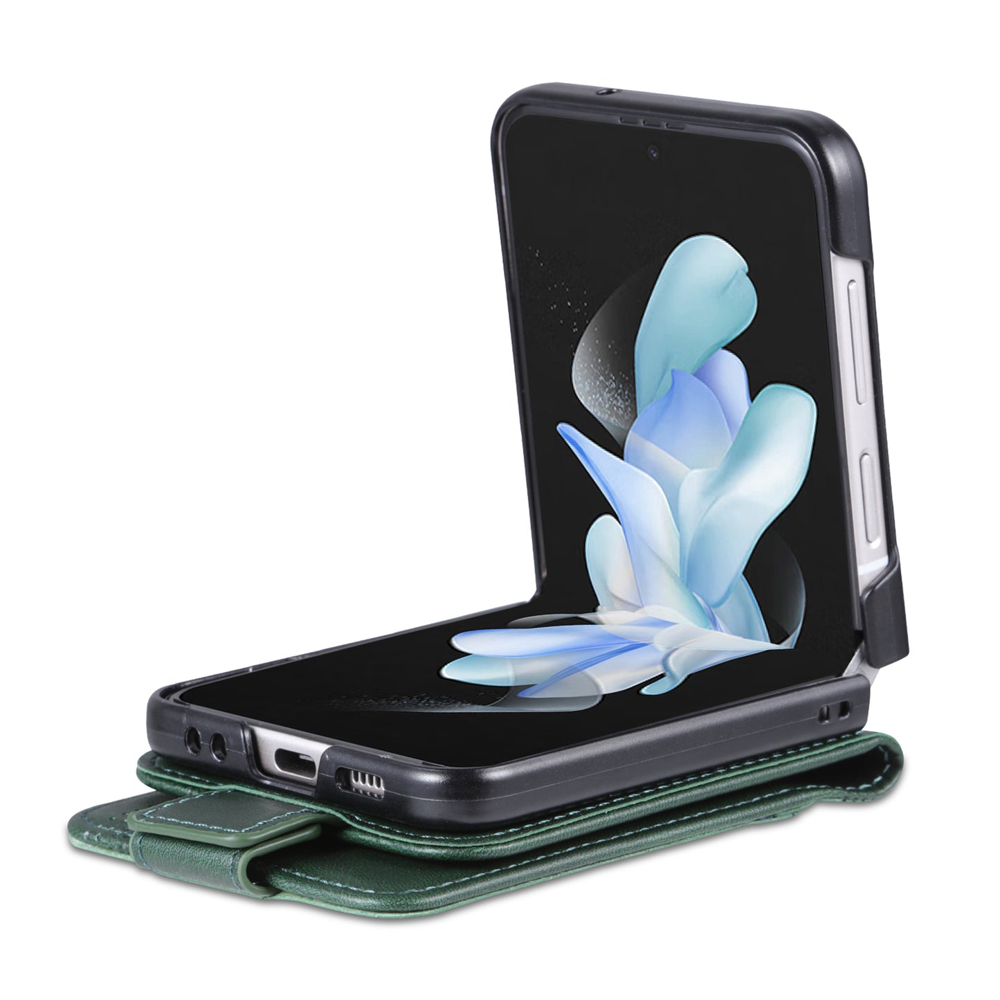AZNS For Samsung Galaxy Z Flip6 5G Case Card Holder PU Leather Phone Cover Cowhide Texture - Green