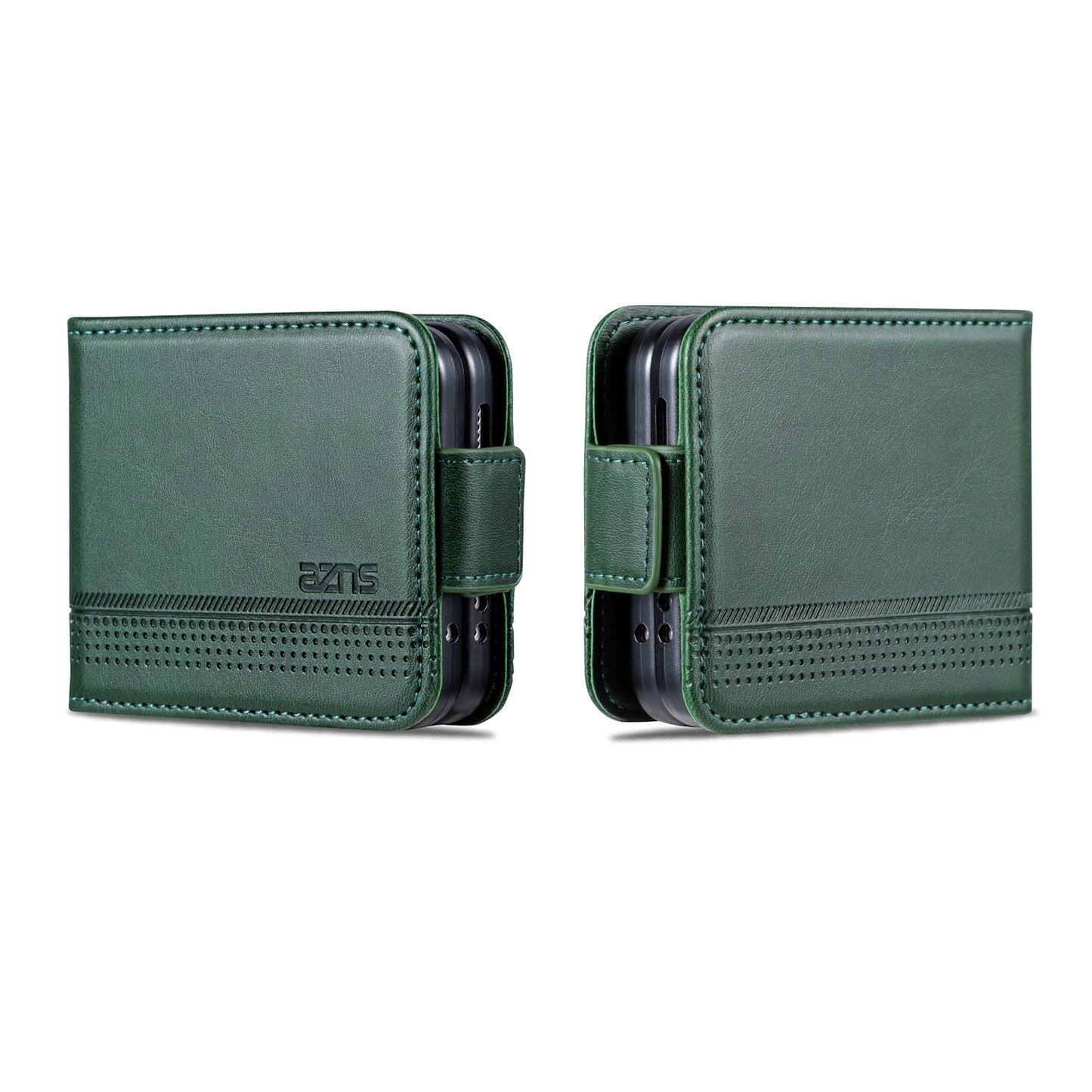 AZNS For Samsung Galaxy Z Flip6 5G Case Card Holder PU Leather Phone Cover Cowhide Texture - Green