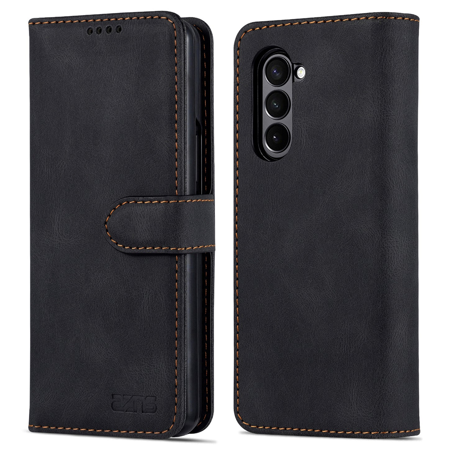 AZNS For Samsung Galaxy Z Fold6 5G Case Leather Phone Cover with Wallet Stand - Black