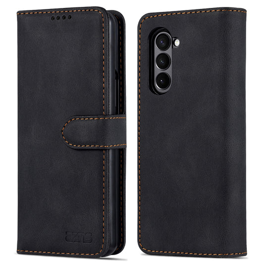 AZNS For Samsung Galaxy Z Fold6 5G Case Leather Phone Cover with Wallet Stand - Black