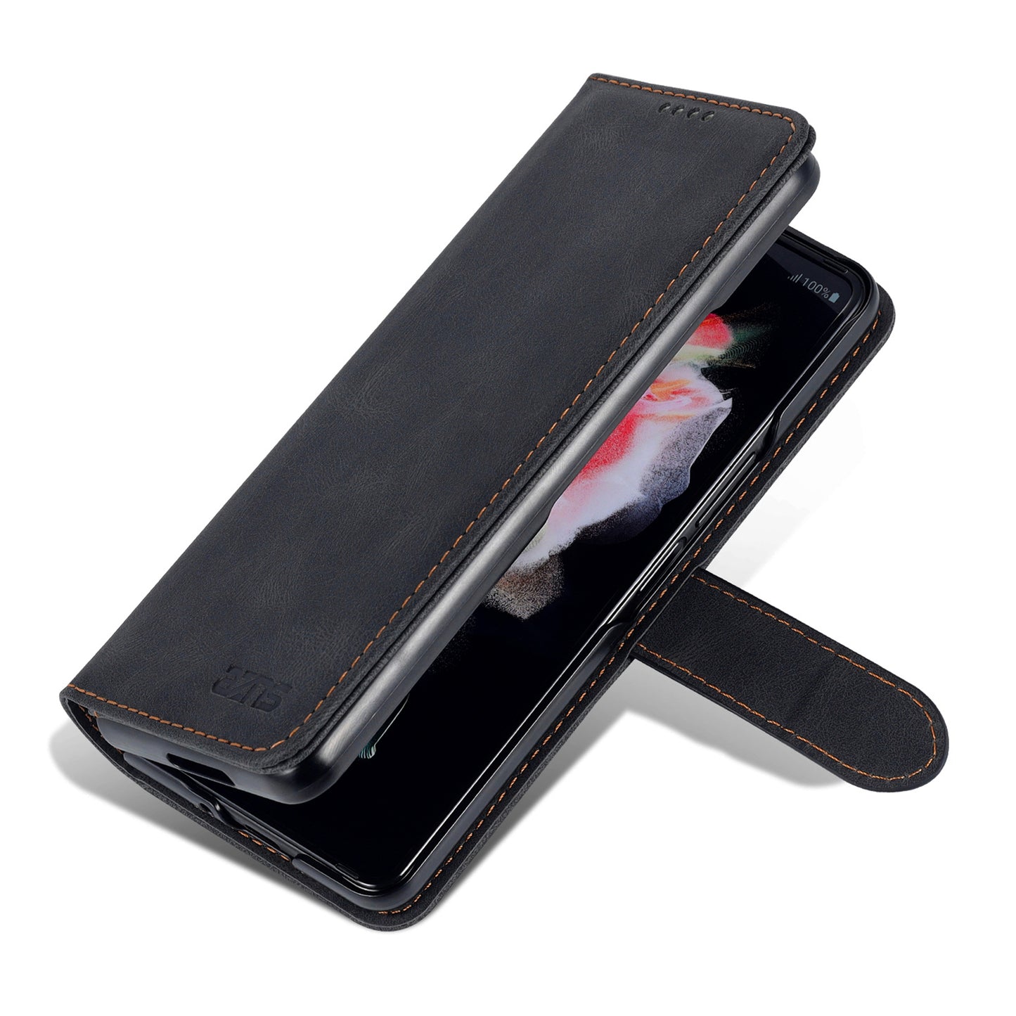 AZNS For Samsung Galaxy Z Fold6 5G Case Leather Phone Cover with Wallet Stand - Black