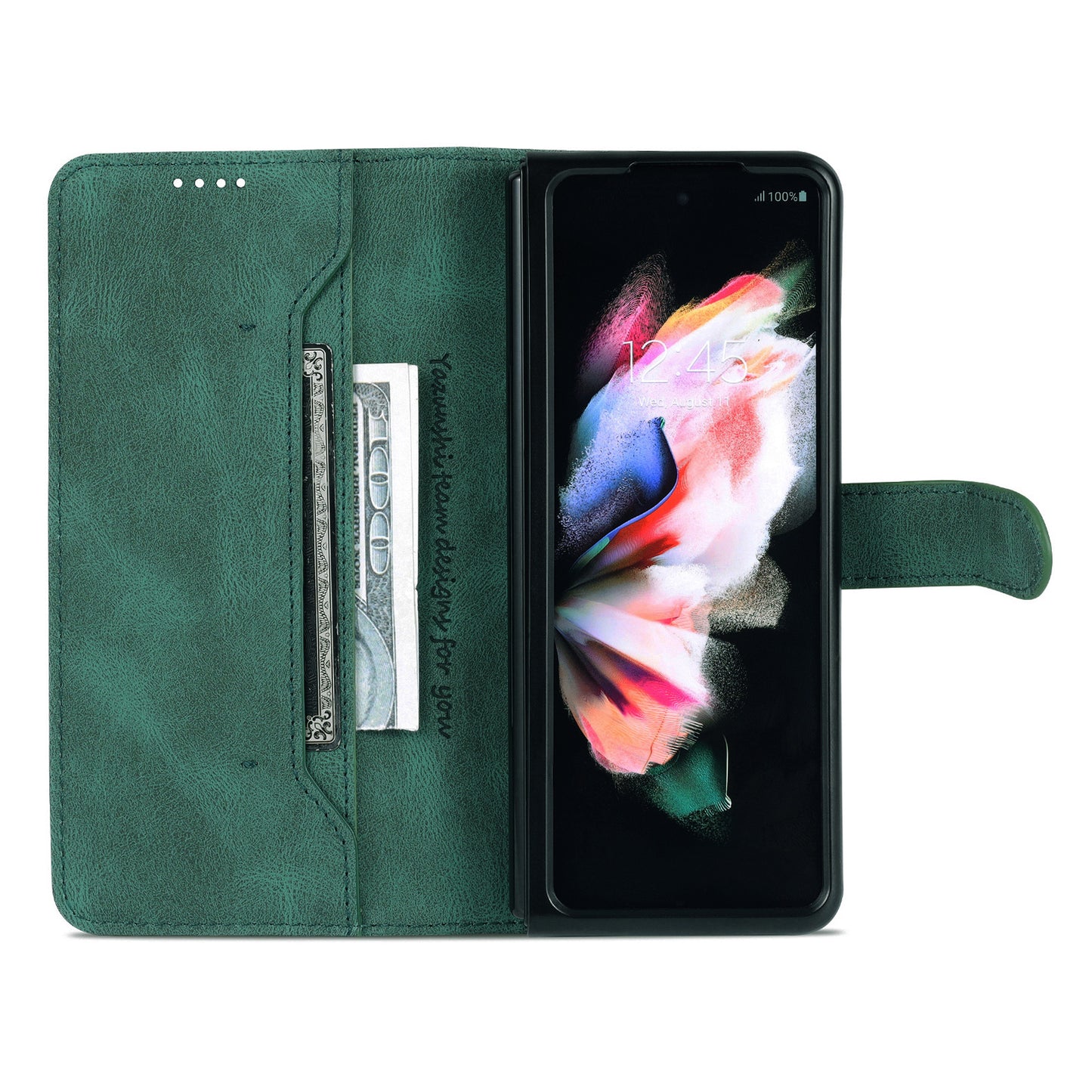 AZNS For Samsung Galaxy Z Fold6 5G Case Leather Phone Cover with Wallet Stand - Green