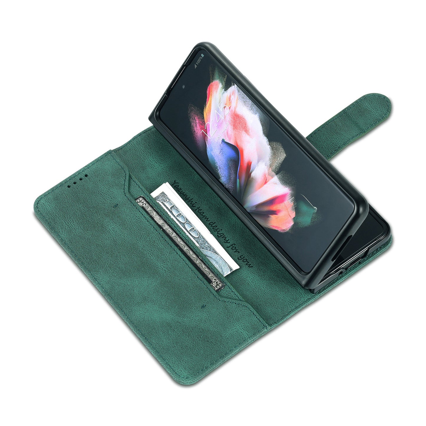AZNS For Samsung Galaxy Z Fold6 5G Case Leather Phone Cover with Wallet Stand - Green