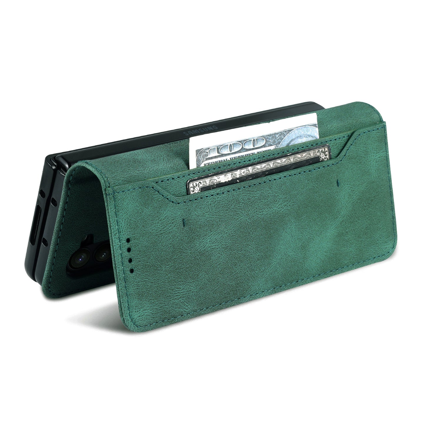 AZNS For Samsung Galaxy Z Fold6 5G Case Leather Phone Cover with Wallet Stand - Green
