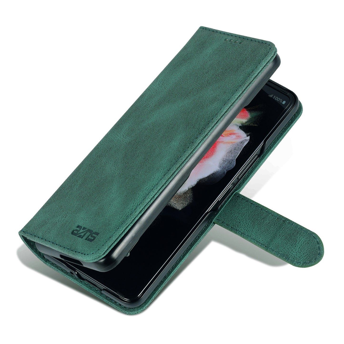 AZNS For Samsung Galaxy Z Fold6 5G Case Leather Phone Cover with Wallet Stand - Green