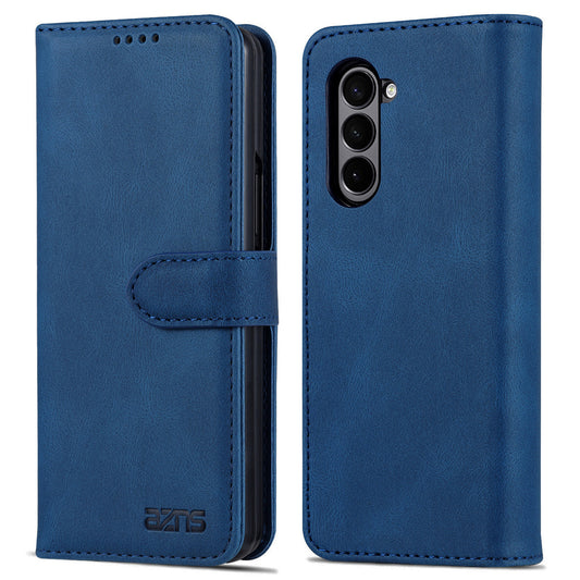 AZNS For Samsung Galaxy Z Fold6 5G Case Leather Phone Cover with Wallet Stand - Blue