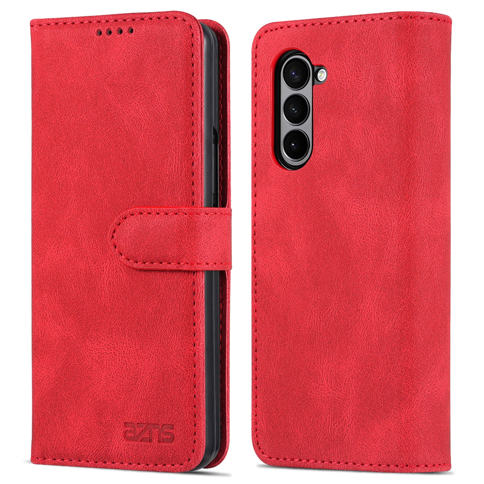 AZNS For Samsung Galaxy Z Fold6 5G Case Leather Phone Cover with Wallet Stand - Red