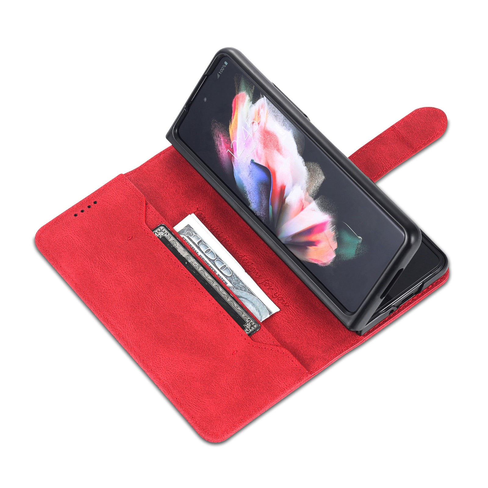 AZNS For Samsung Galaxy Z Fold6 5G Case Leather Phone Cover with Wallet Stand - Red