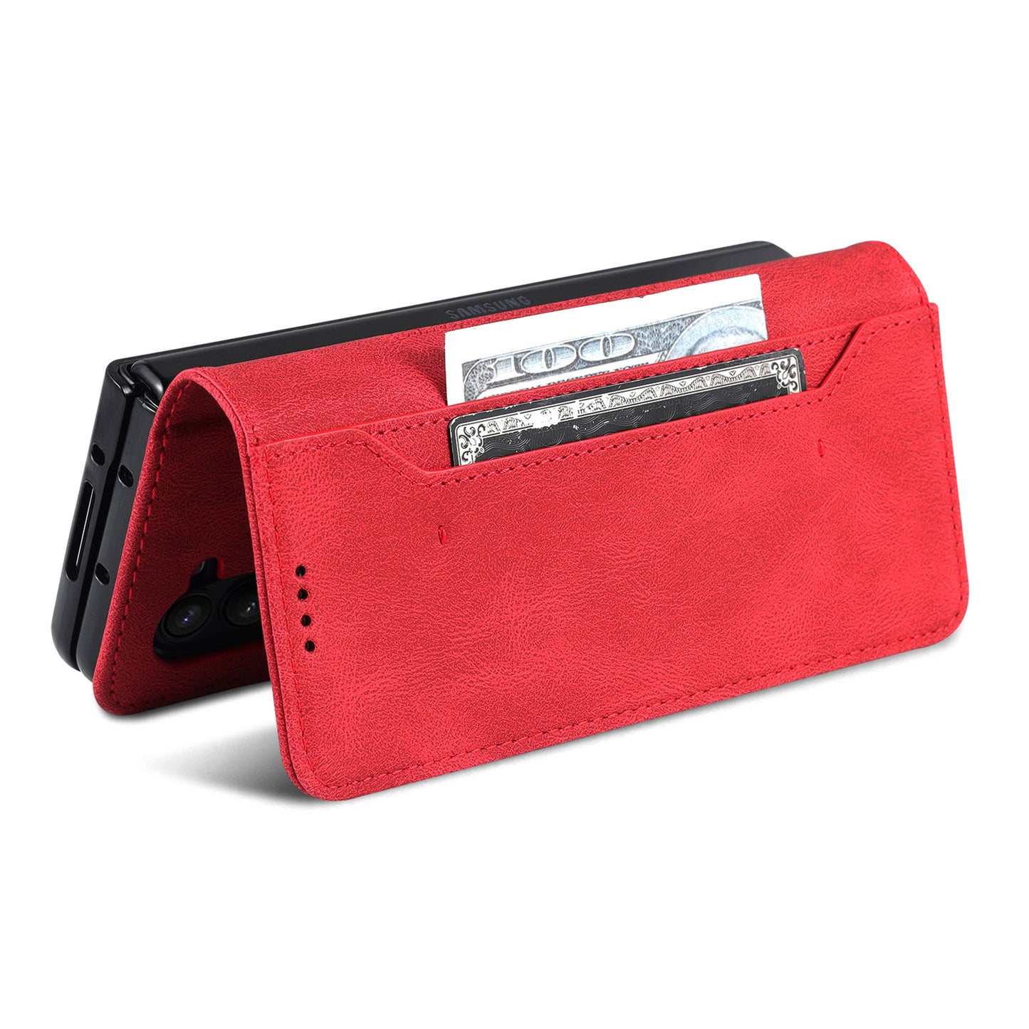 AZNS For Samsung Galaxy Z Fold6 5G Case Leather Phone Cover with Wallet Stand - Red