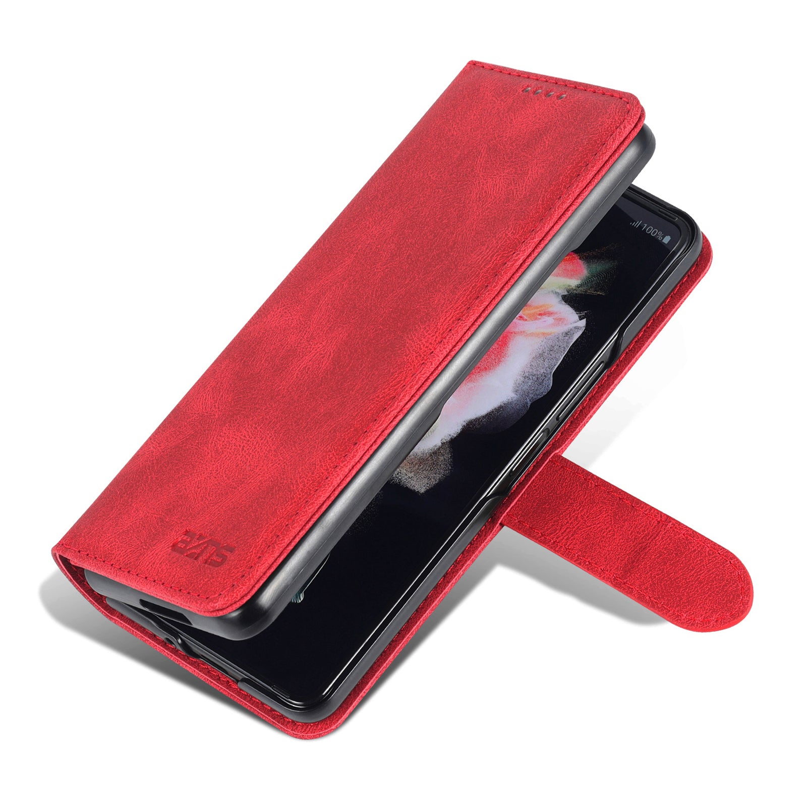 AZNS For Samsung Galaxy Z Fold6 5G Case Leather Phone Cover with Wallet Stand - Red